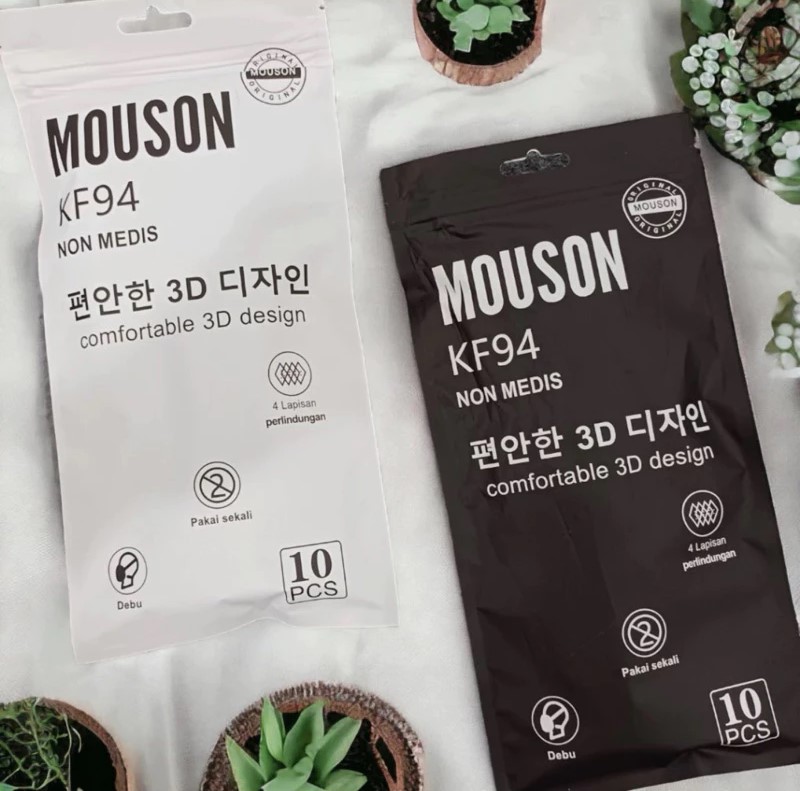 (Isi 10) Mouson Masker KF94 HITAM Earloop 4Ply - Disposable Mask