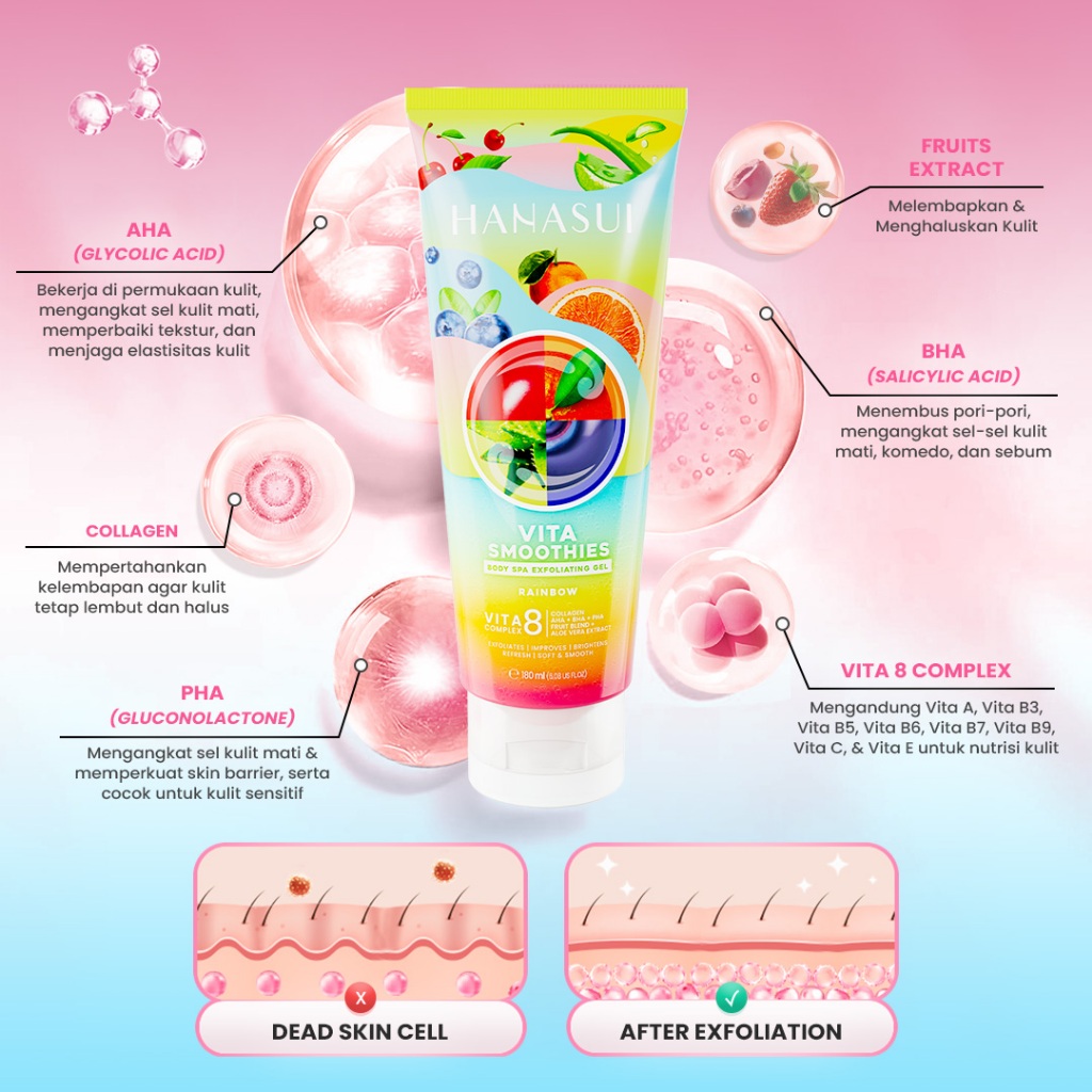 Hanasui Vita Smoothies Body Spa Exfoliating Gel 180ml - Rice