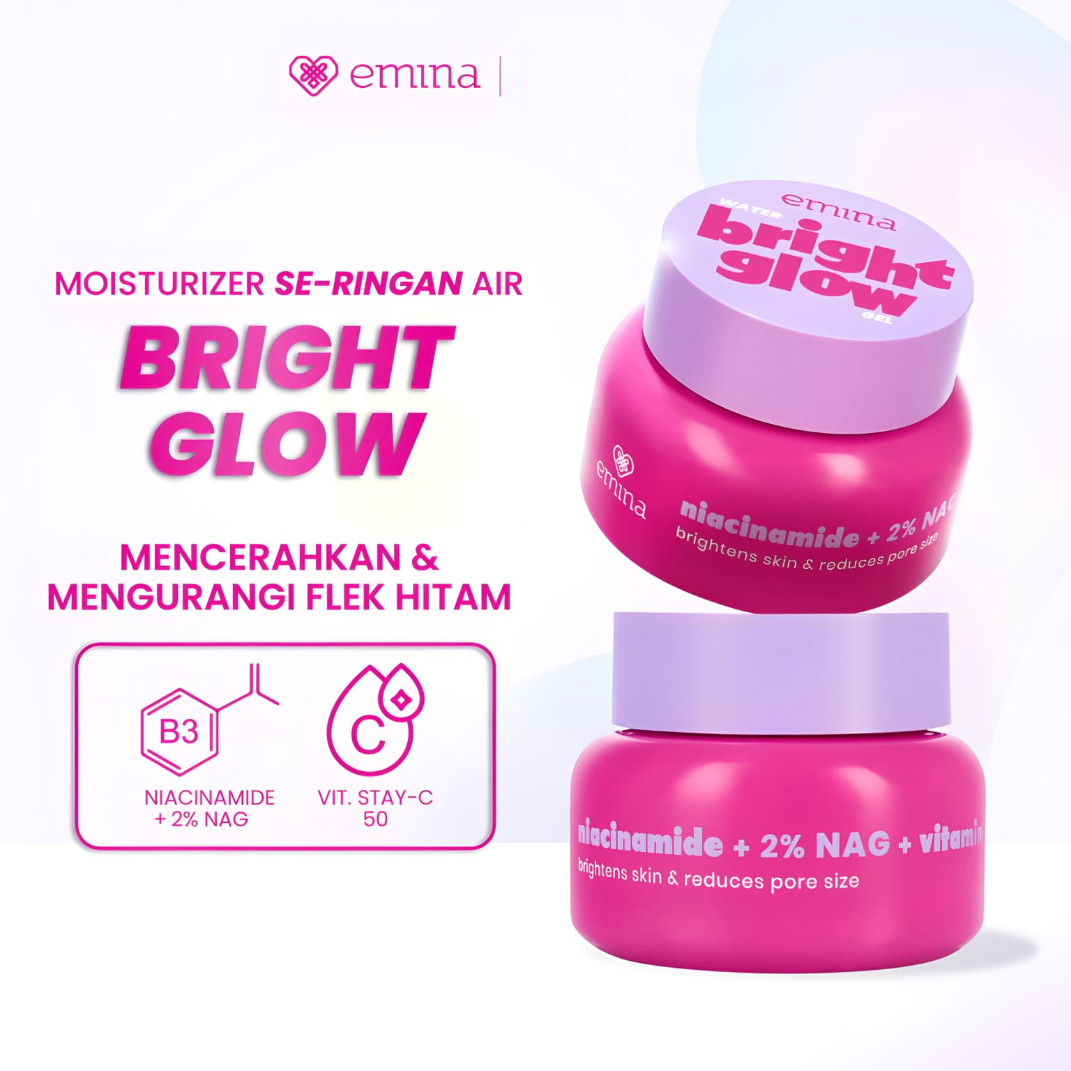 Emina Bundle 3in1 BRIGHT UP KIT - (Bright Stuff Niacinamide FW 50ml + Sun Battle SPF35 30ml + Water Bright Glow Gel 30gr)