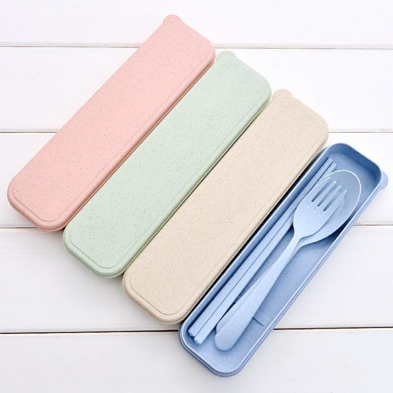 Sendok Travel Set Bahan Jerami (Sendok+Garpu+Sumpit+Box)