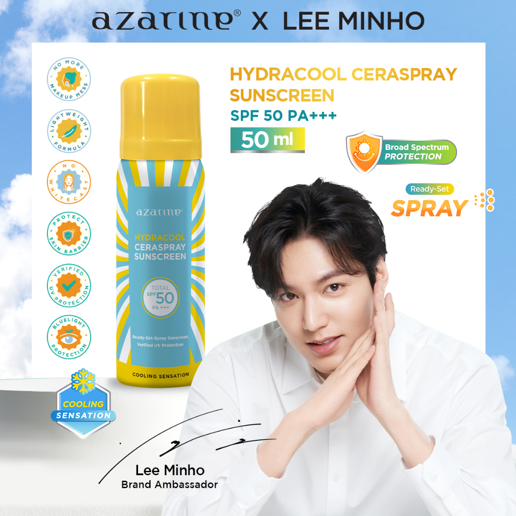 Azarine Hydracool Ceraspray Sunscreen SPF50 PA+++ 50ml - Sunscreen Spray with Cooling Scentsation *
