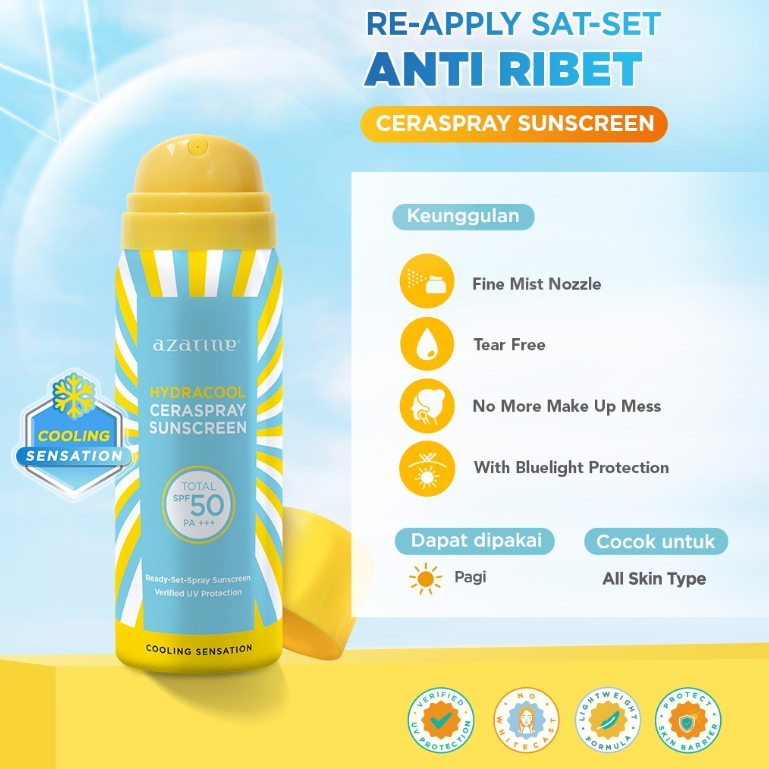 Azarine Hydracool Ceraspray Sunscreen SPF50 PA+++ 50ml - Sunscreen Spray with Cooling Scentsation *