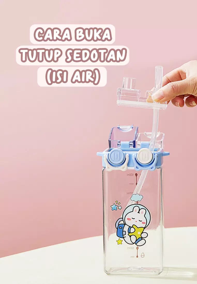 Botol Minum Karakter Tutup 2in1 580ml - PINK (Free Tali)