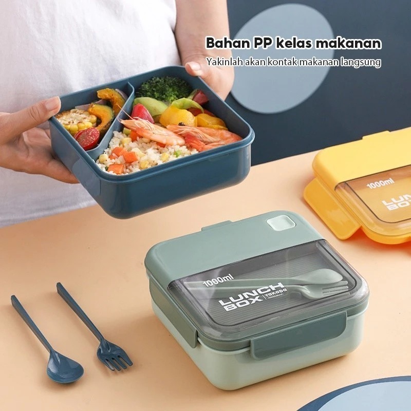 Lunch Box Kotak 1000ml + Free Sendok Garpu (Kotak Makan Bekal) (LB AS 0336)