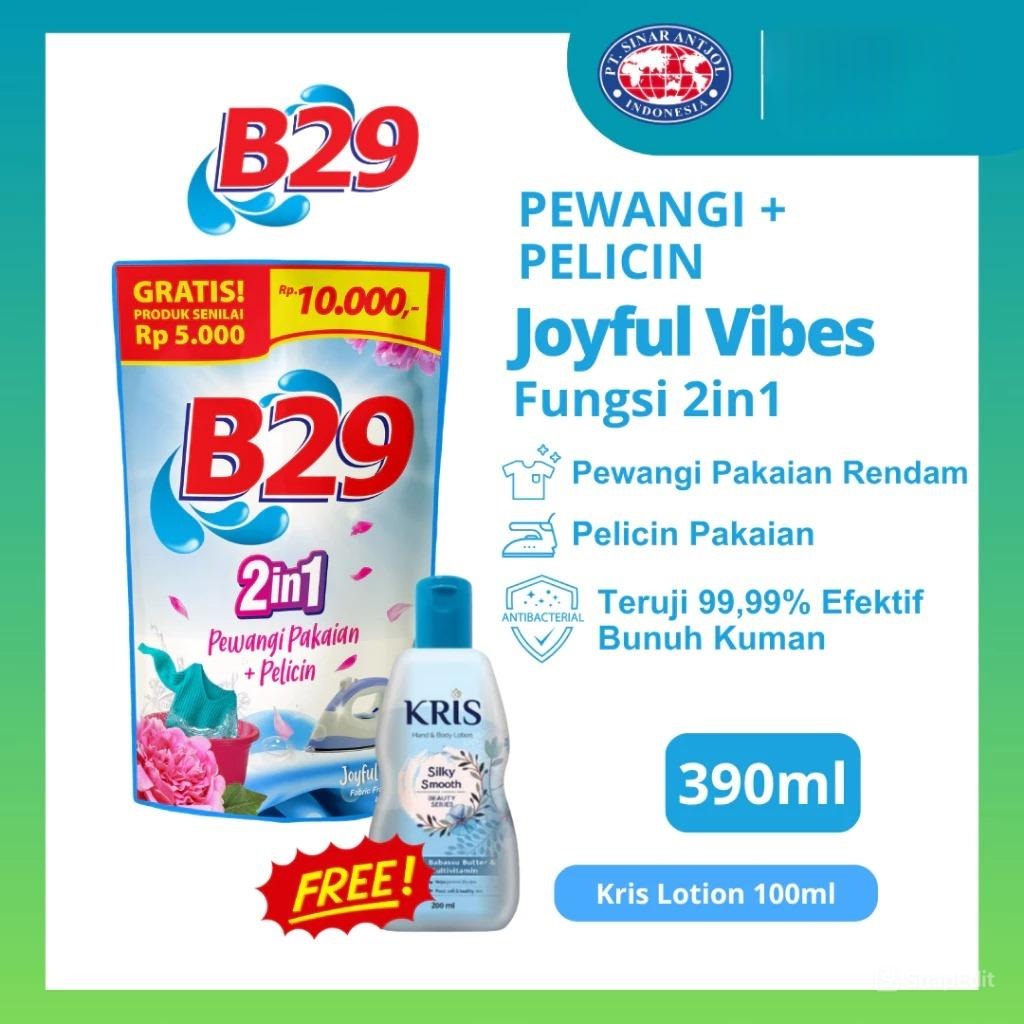B29 Pewangi Pakaian + Pelicin (2in1) 390ml - Joyful Vibes (Free Lotion)