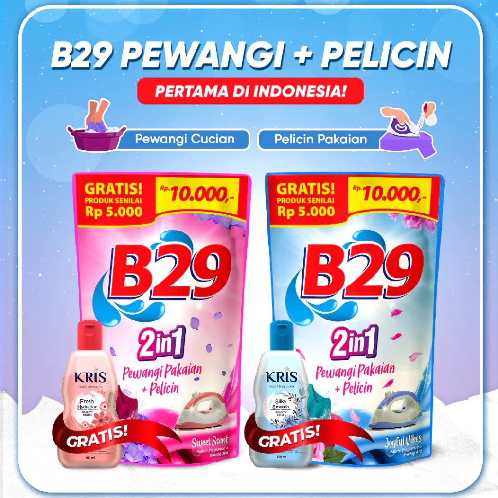 B29 Pewangi Pakaian + Pelicin (2in1) 390ml - Joyful Vibes (Free Lotion)