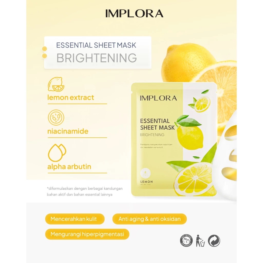 Implora Essential Sheet Mask 25gr - Lemon (Brightening)