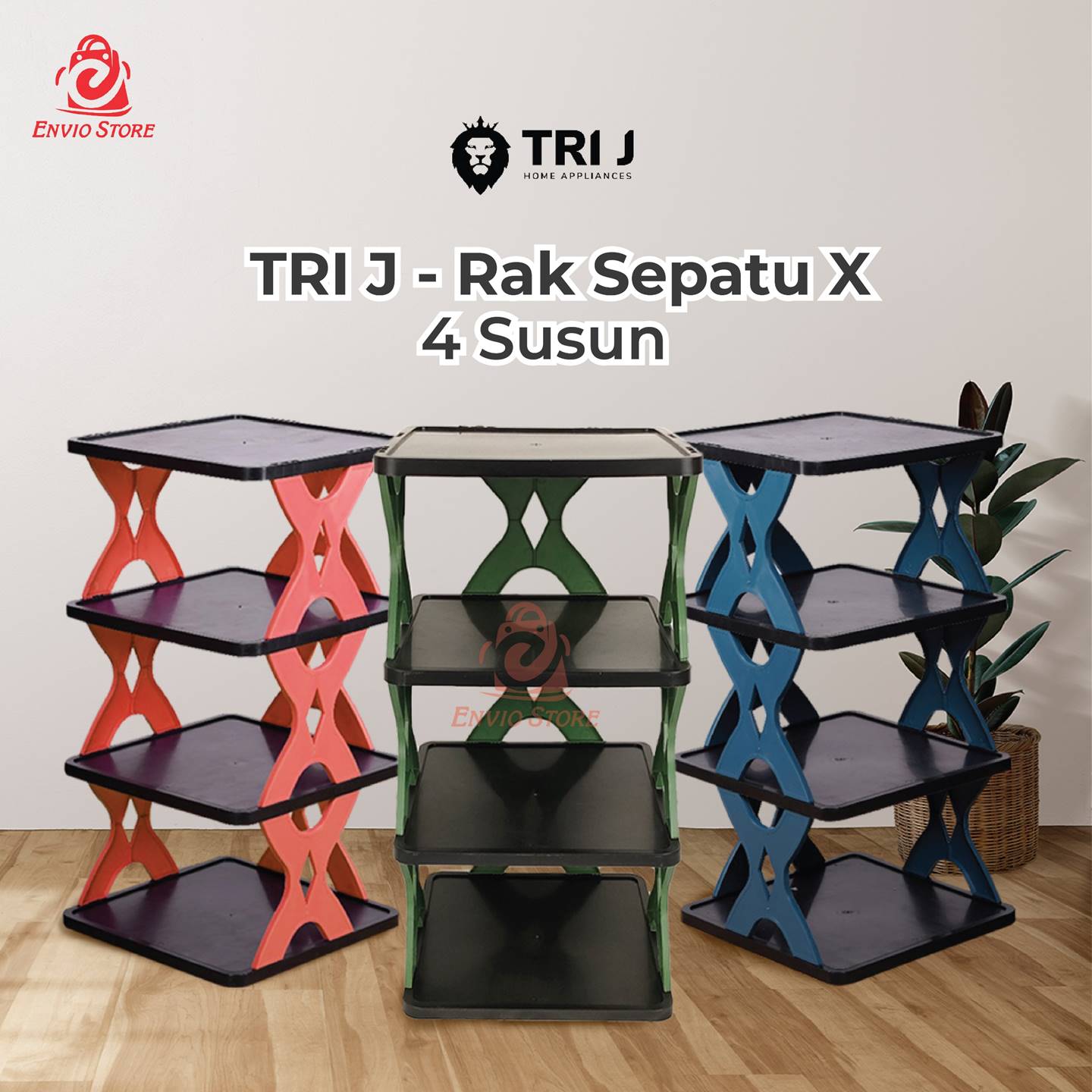 TRI J - Rak Sepatu X 4 Susun Plastik - MERAH CHERRY (Rak Portable Sepatu 4 Tingkat)