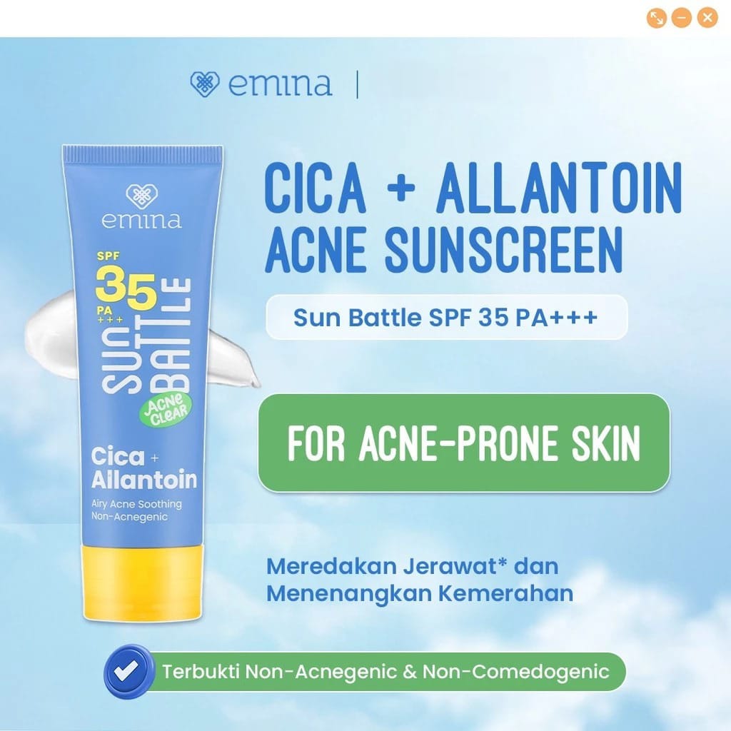 Emina Bundle 3in1 BYE ACNE KIT - (Bright Stuff For Acne FW 50ml + Sun Battle SPF35 Cica 50ml + Water Calming Gel 30gr)