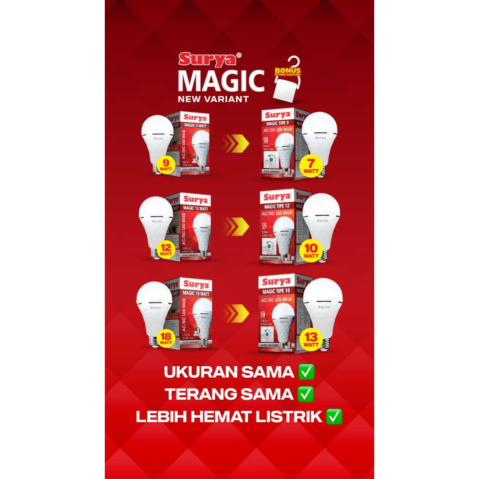 Surya Magic Bohlam LED Emergency AC DC 18 Watt (18W)