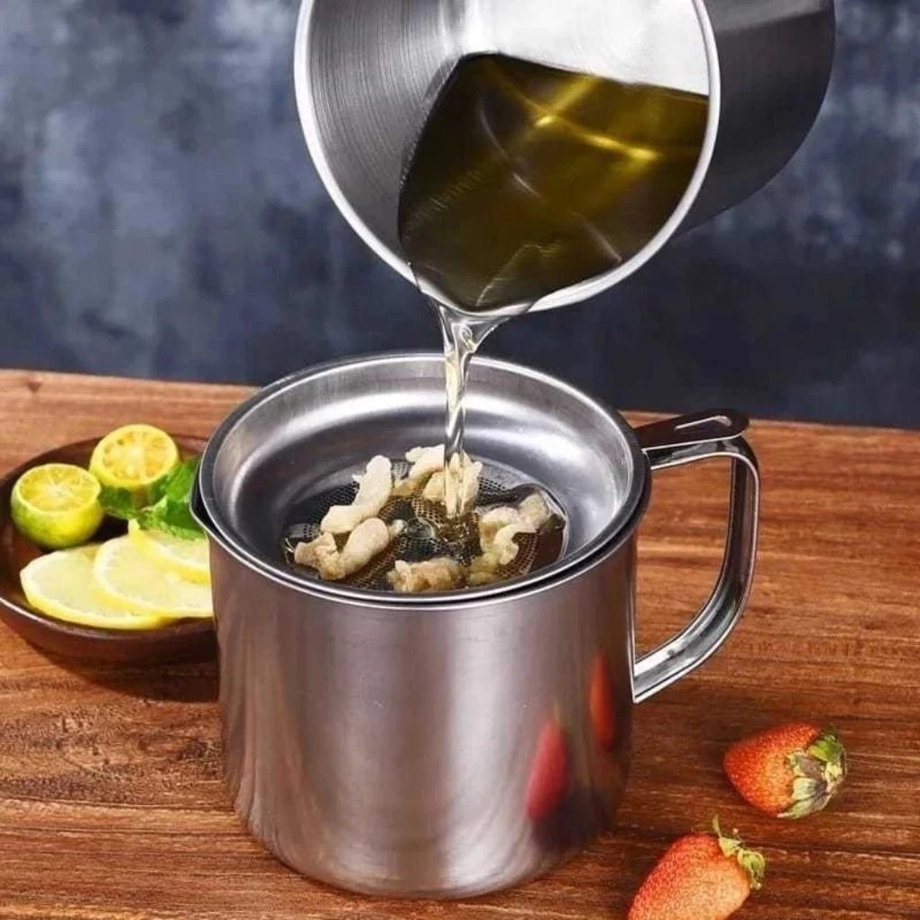 Oil Pot 1Liter - Gelas Saringan Minyak + Tutup