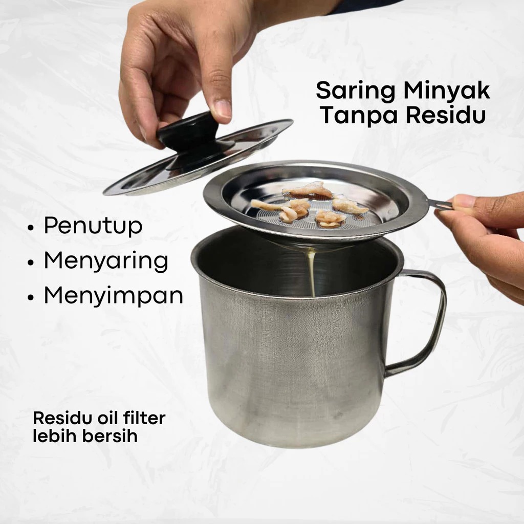 Oil Pot 1Liter - Gelas Saringan Minyak + Tutup