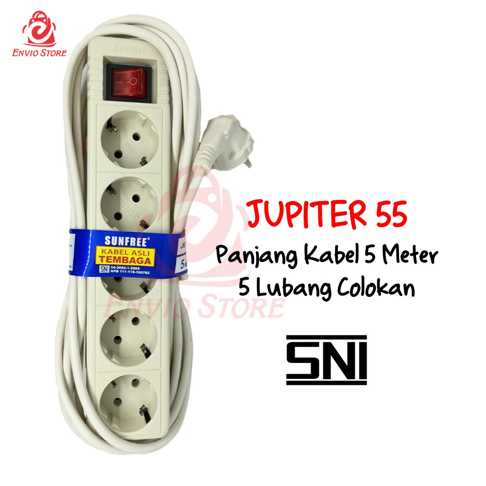 SUNFREE Jupiter 55 - Colokan Stop Kontak 5 Lubang Panjang 5 Meter