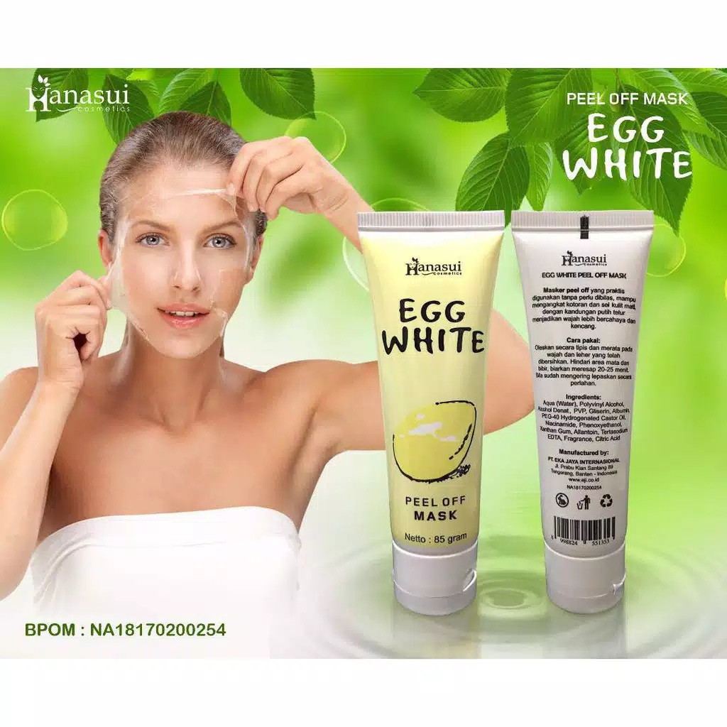 HANASUI Egg White Peel Off Mask Kemasan TUBE 80gr