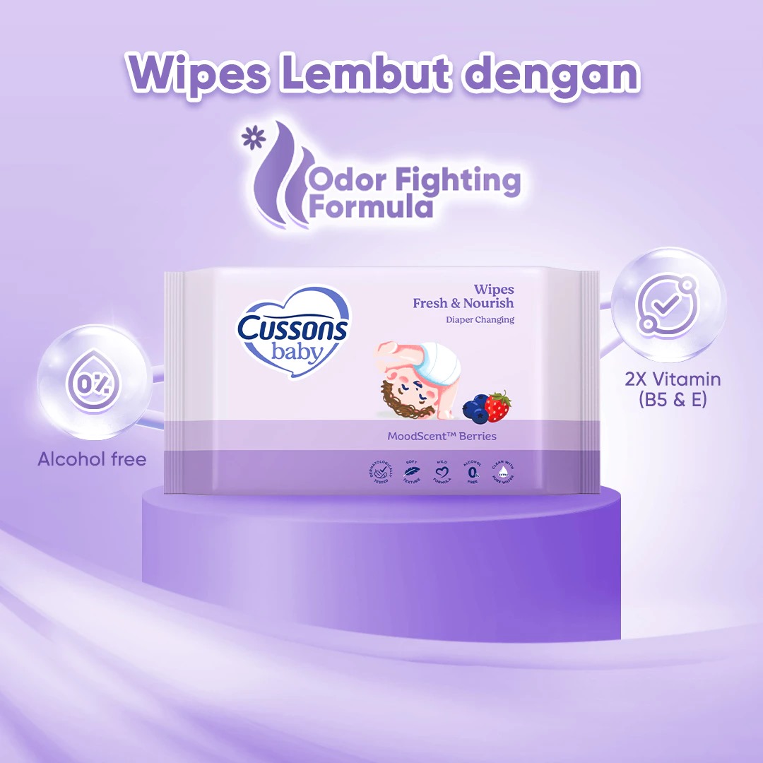 (Beli 1 Gratis 2) Cussons Baby Wipes Tissue Basah 45s - Ungu