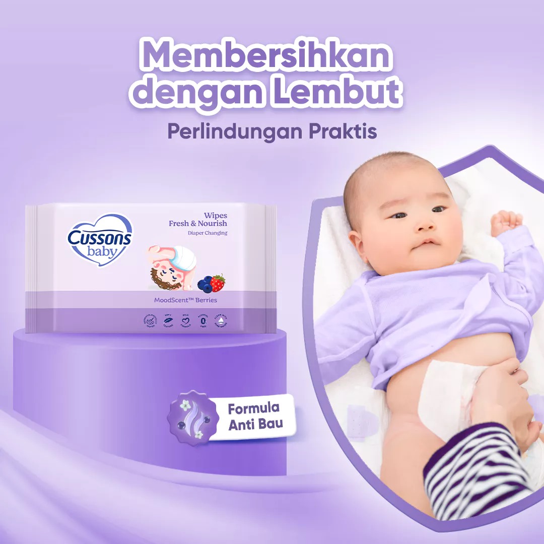 (Beli 1 Gratis 2) Cussons Baby Wipes Tissue Basah 45s - Ungu