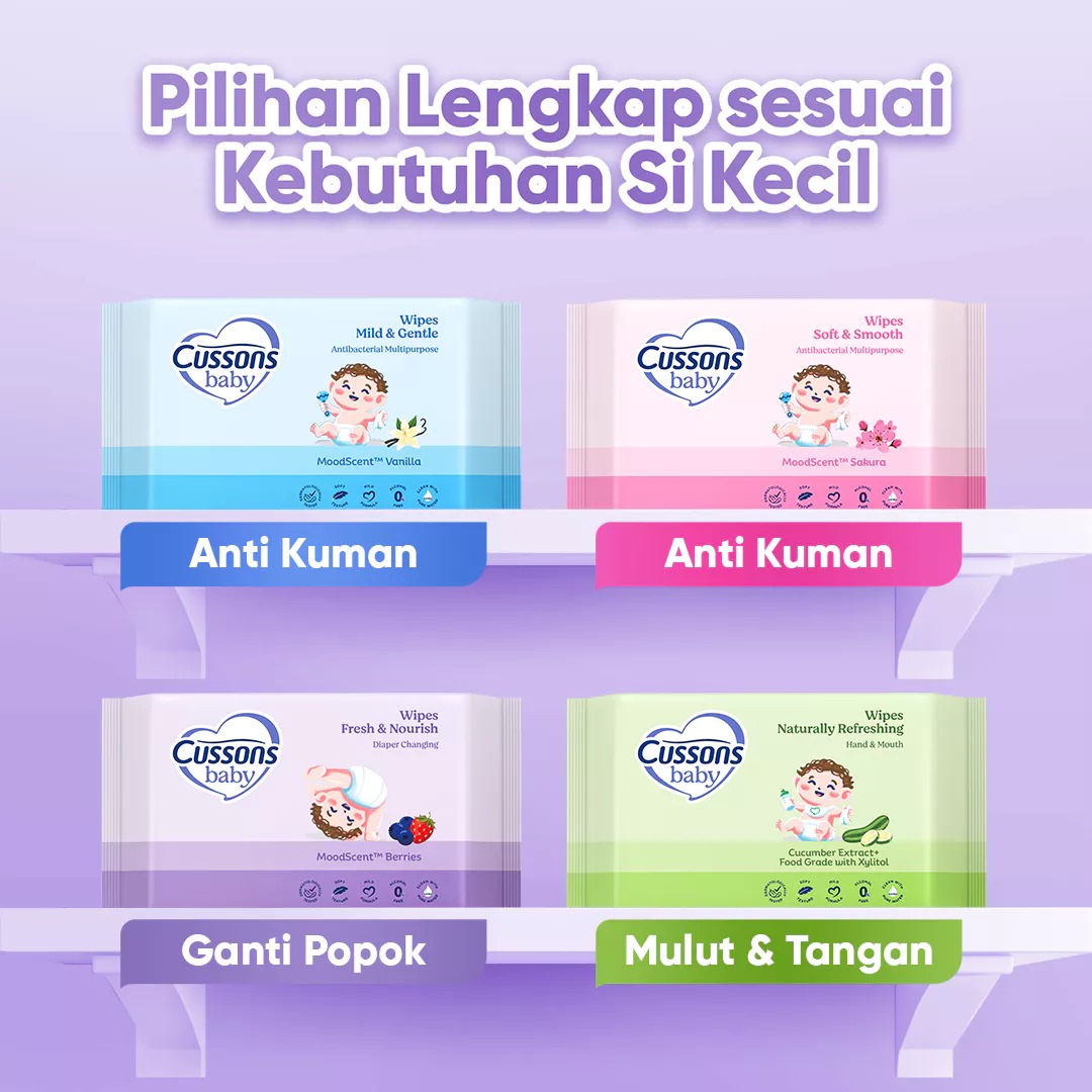 (Beli 1 Gratis 2) Cussons Baby Wipes Tissue Basah 45s - Ungu