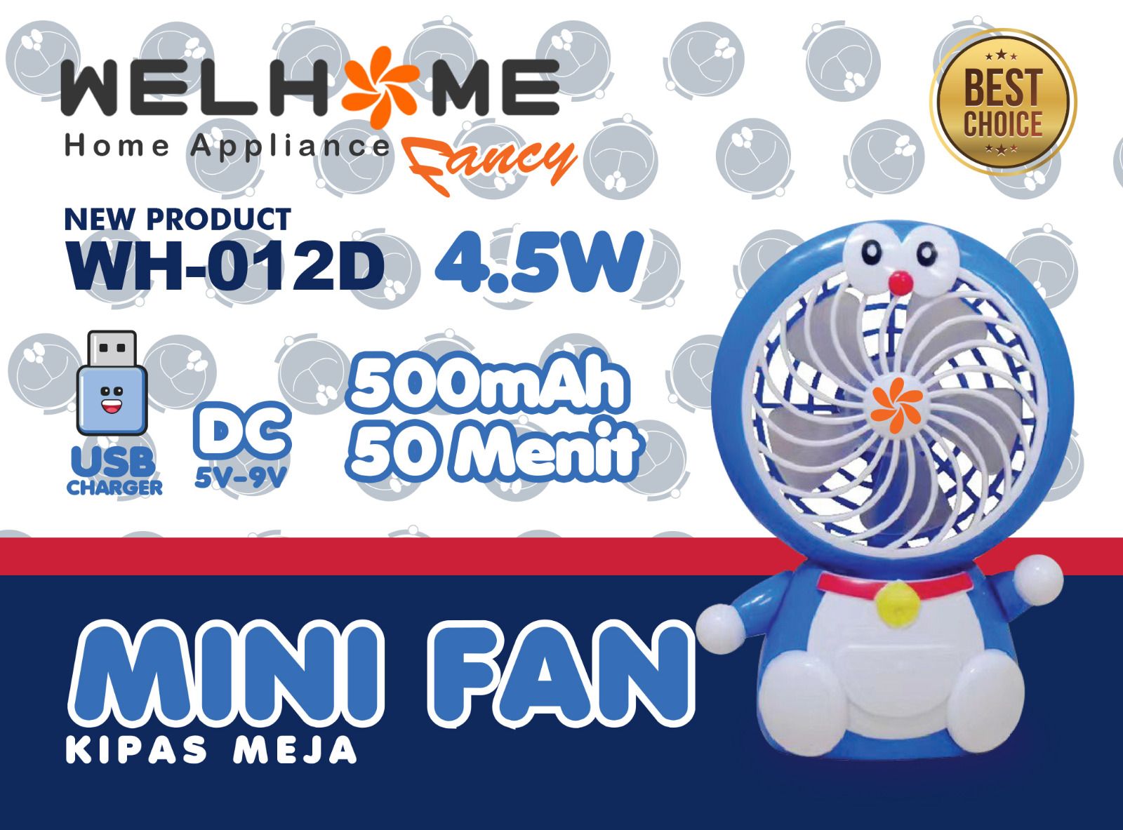 Welhome Mini Fan WH-013M Minnie Mouse - Kipas Angin Meja Motif Lucu