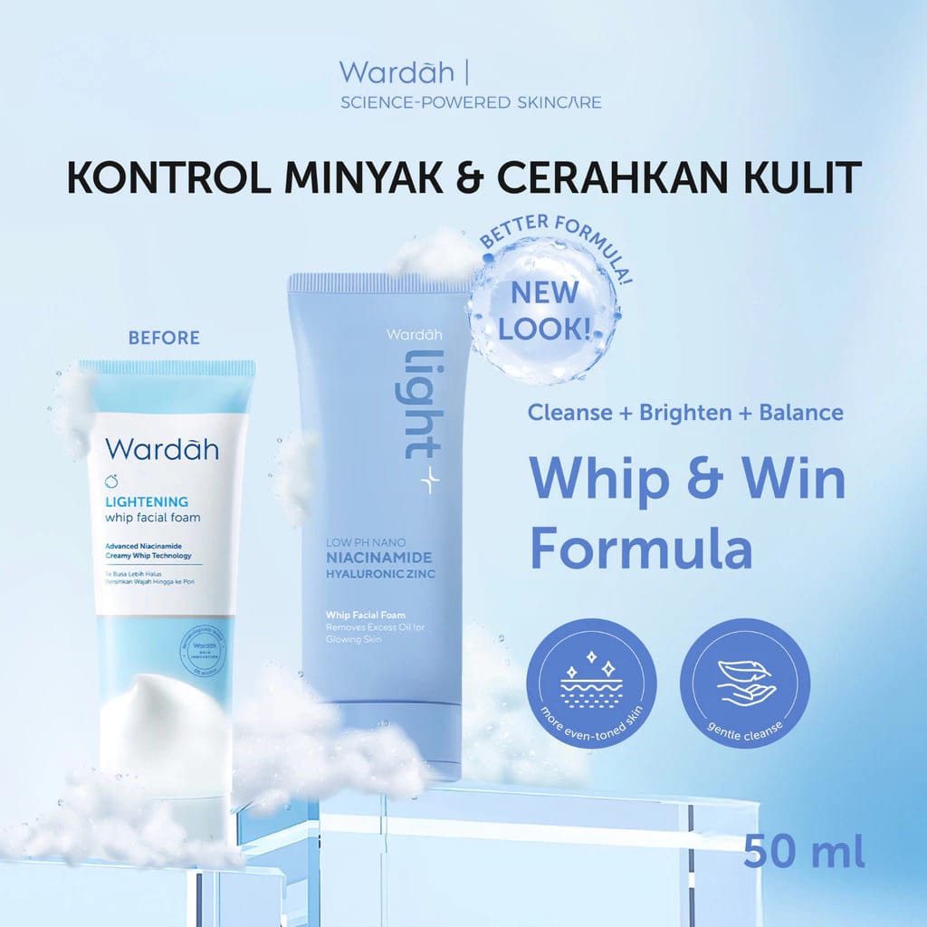 Wardah Light+ Low pH Nano Niacinamide Whip Facial Foam 50ml
