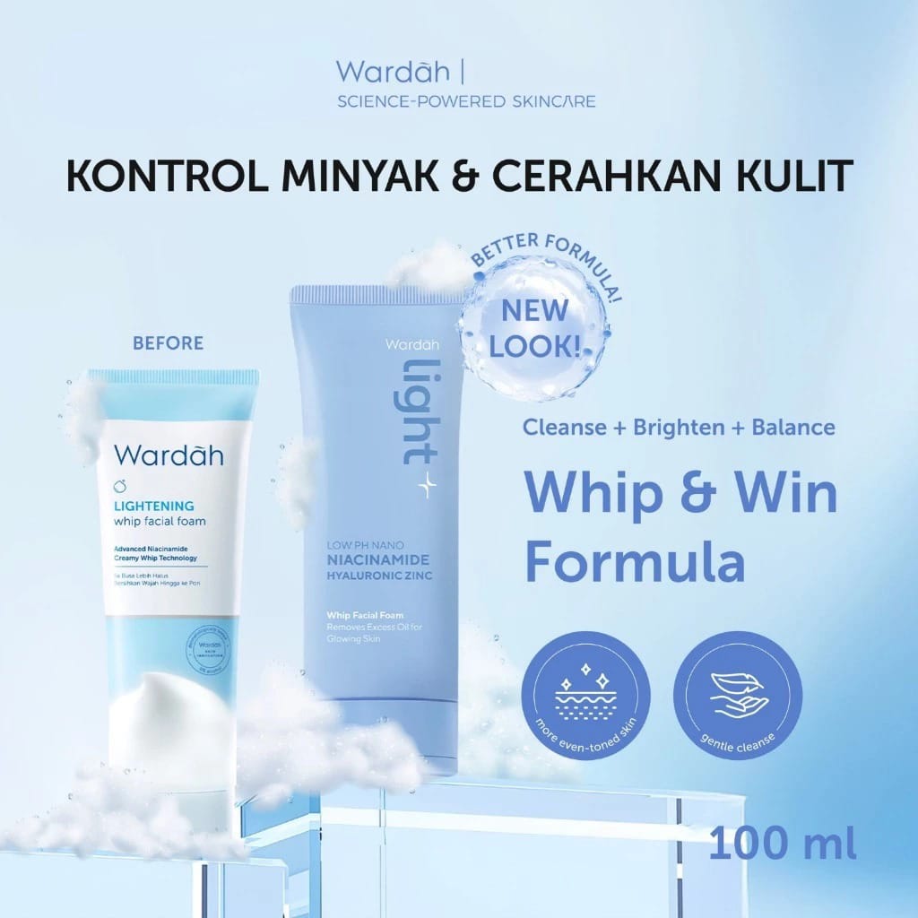Wardah Light+ Low pH Nano Niacinamide Whip Facial Foam 100ml
