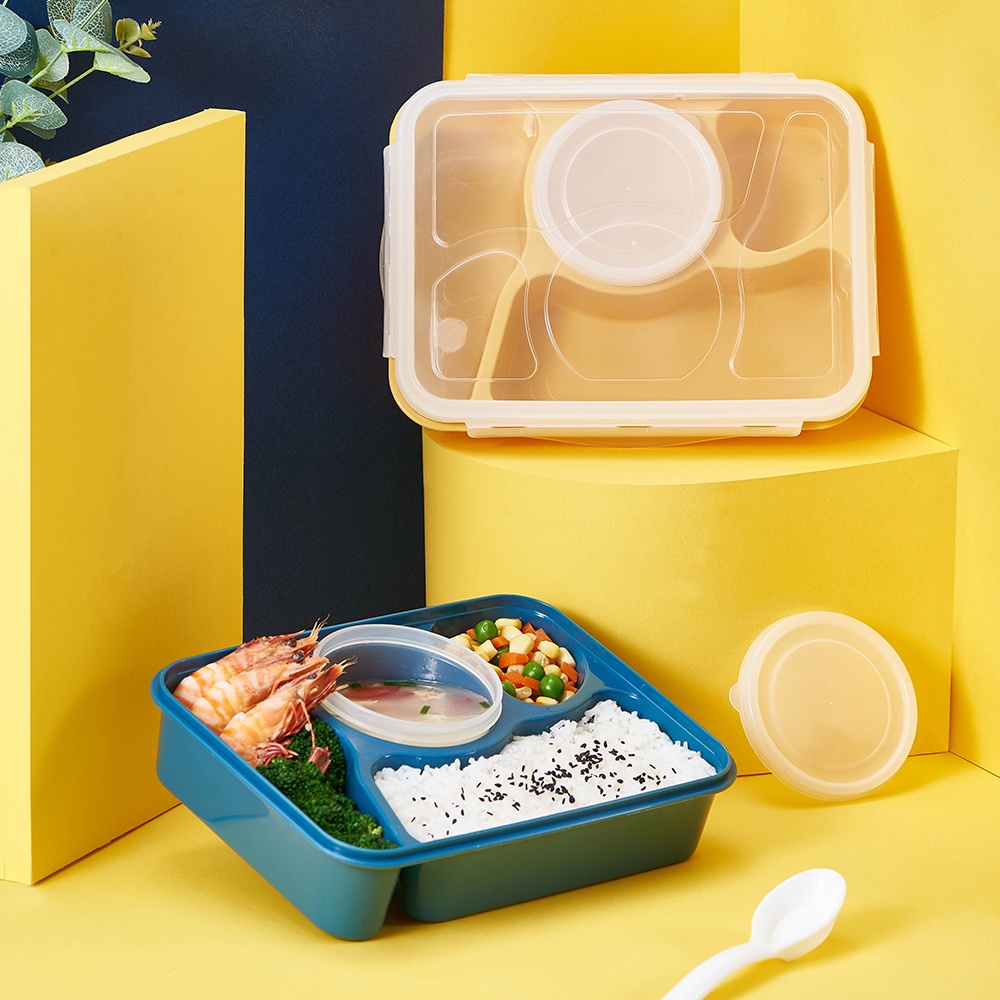 Lunch Box 3 Sekat + 1 Sekat Tutup Kuah Free Sendok (Kotak Makan Bekal) (5371)