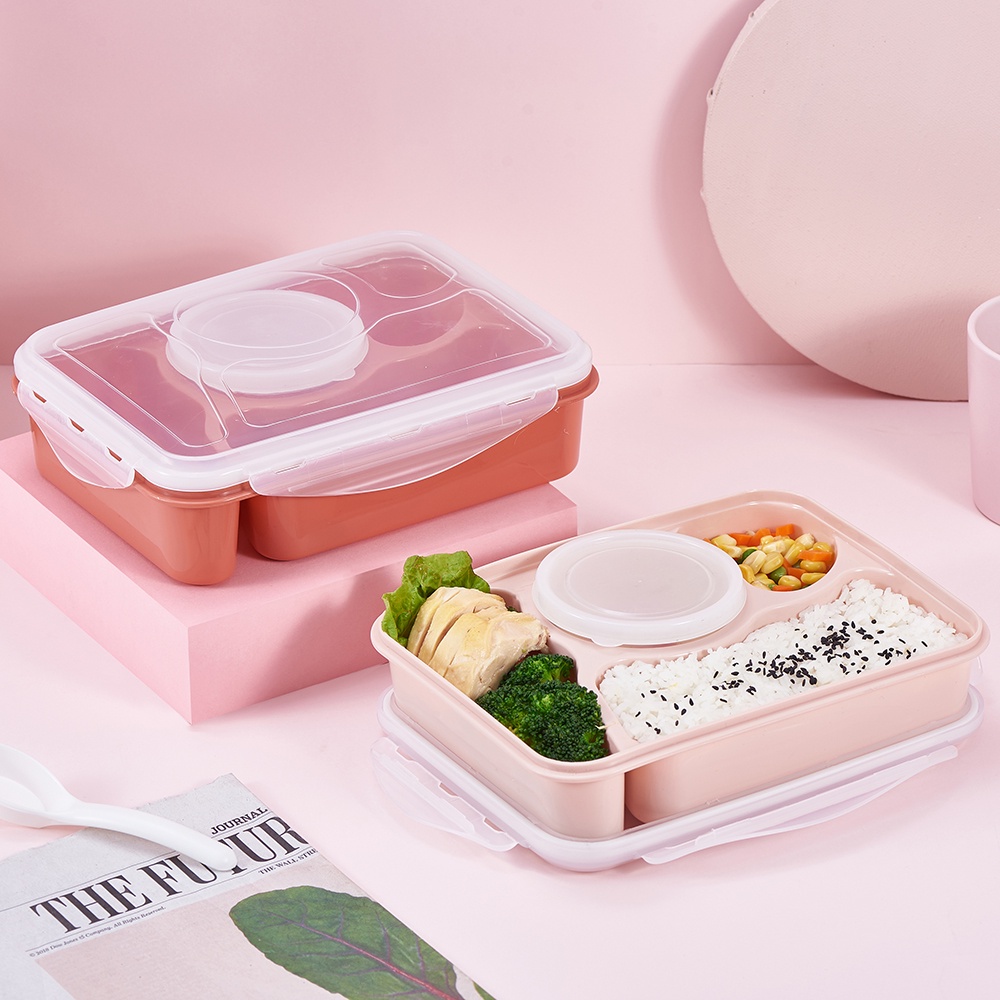Lunch Box 3 Sekat + 1 Sekat Tutup Kuah Free Sendok (Kotak Makan Bekal) (5371)