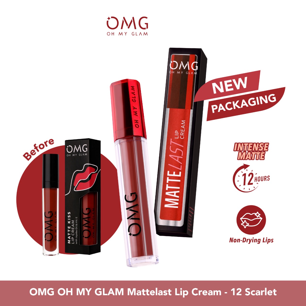 Oh My Glam Mattelast Lip Cream - 12 Scarlet 2.9g (OMG)
