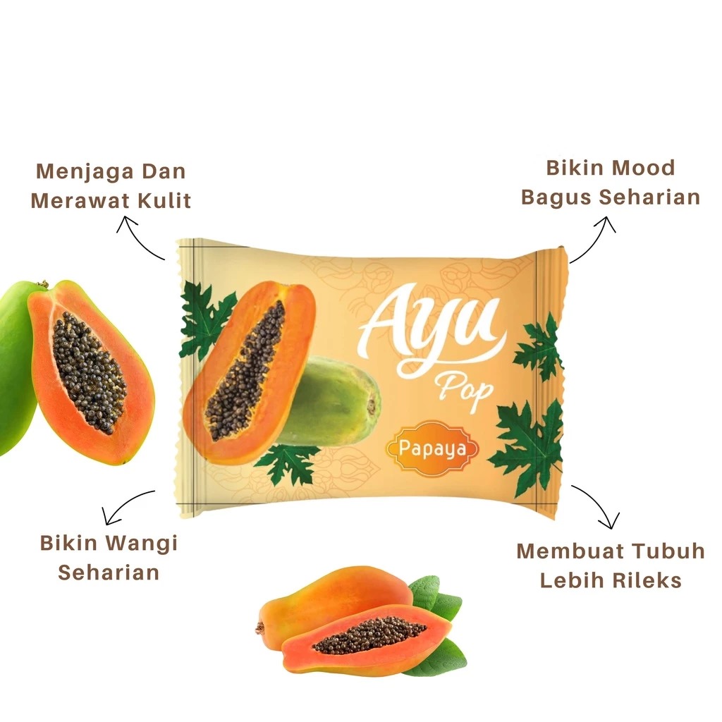 (PAKET ISI 10) Sabun Mandi Ayu Pop (Bar Soap) 65gr - Papaya (FREE Toples Snack)