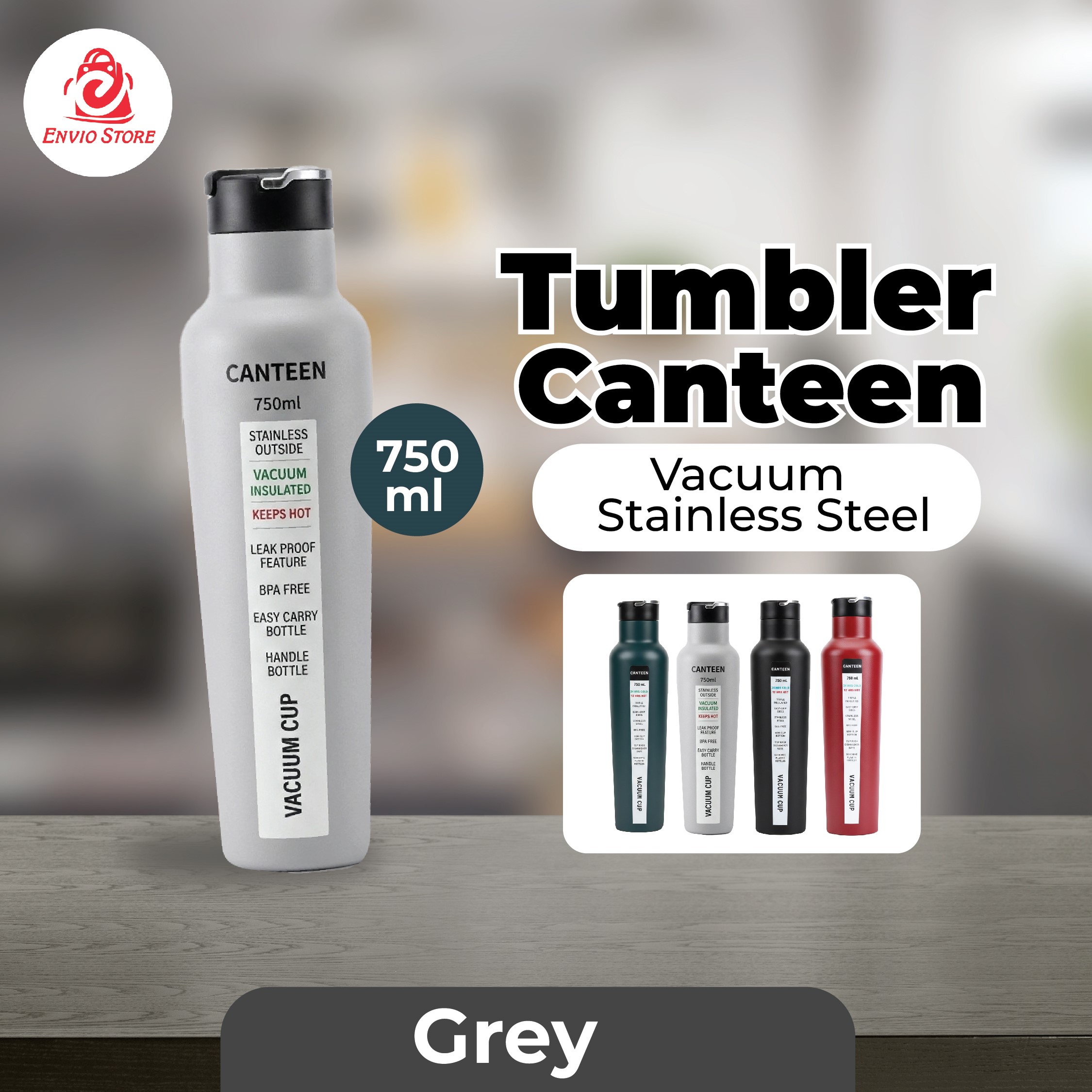 Tumbler Canteen Vacuum Stainless Steel 750ml – GREY (Botol Minum Tahan Panas & Dingin)