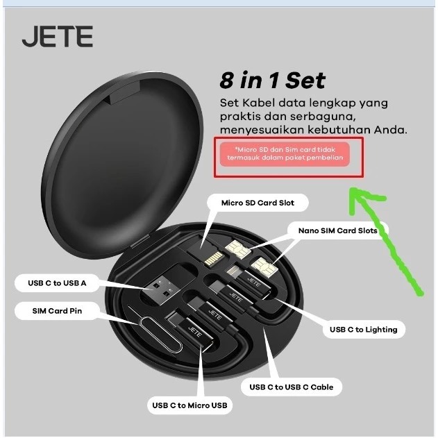 JETE Kabel Data Set 8in1 CX15 Series - White
