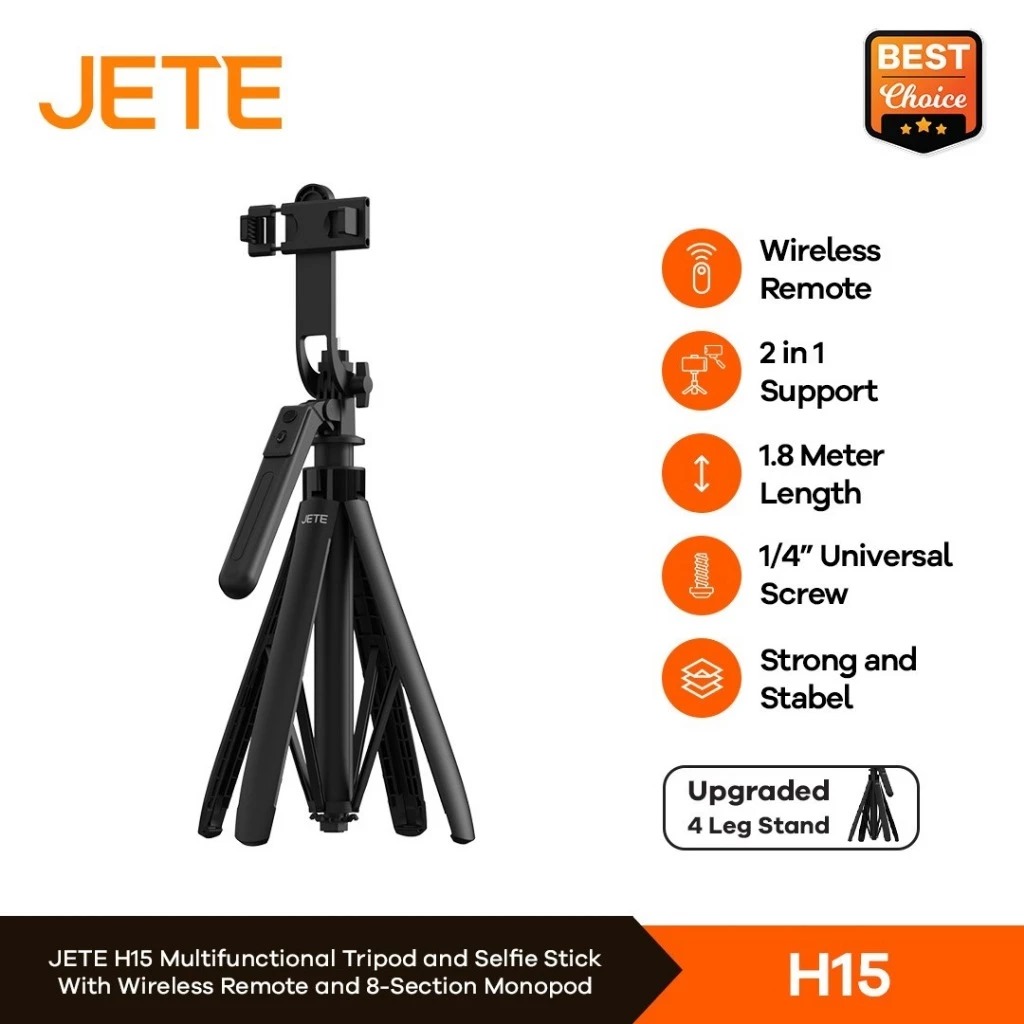 JETE Portable Tripod Stand H15 (with Wireless Remote) 180cm