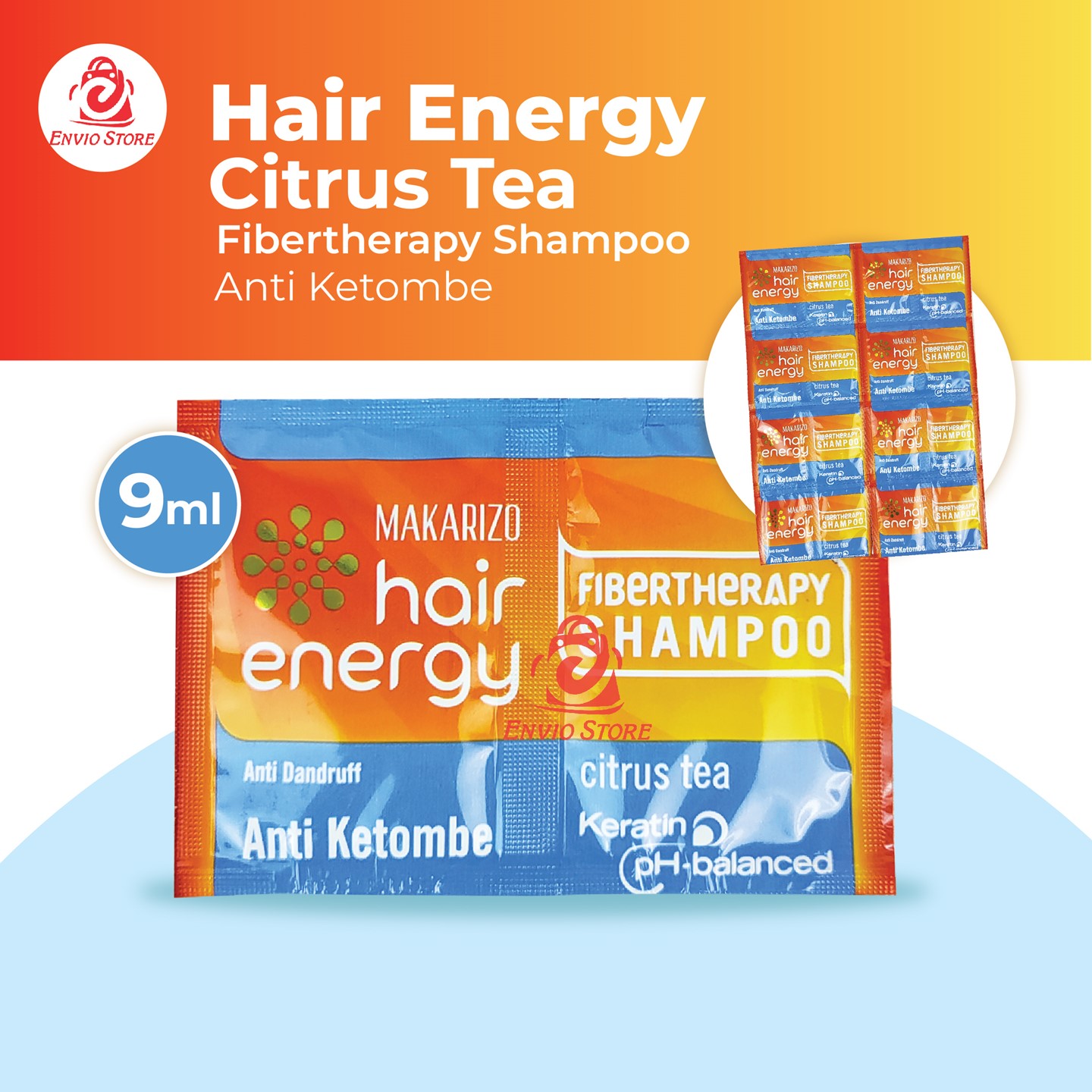 Makarizo Hair Energy Fibertherapy Shampoo Anti Dandruff 9ml Sachet - Citrus Tea (Biru)