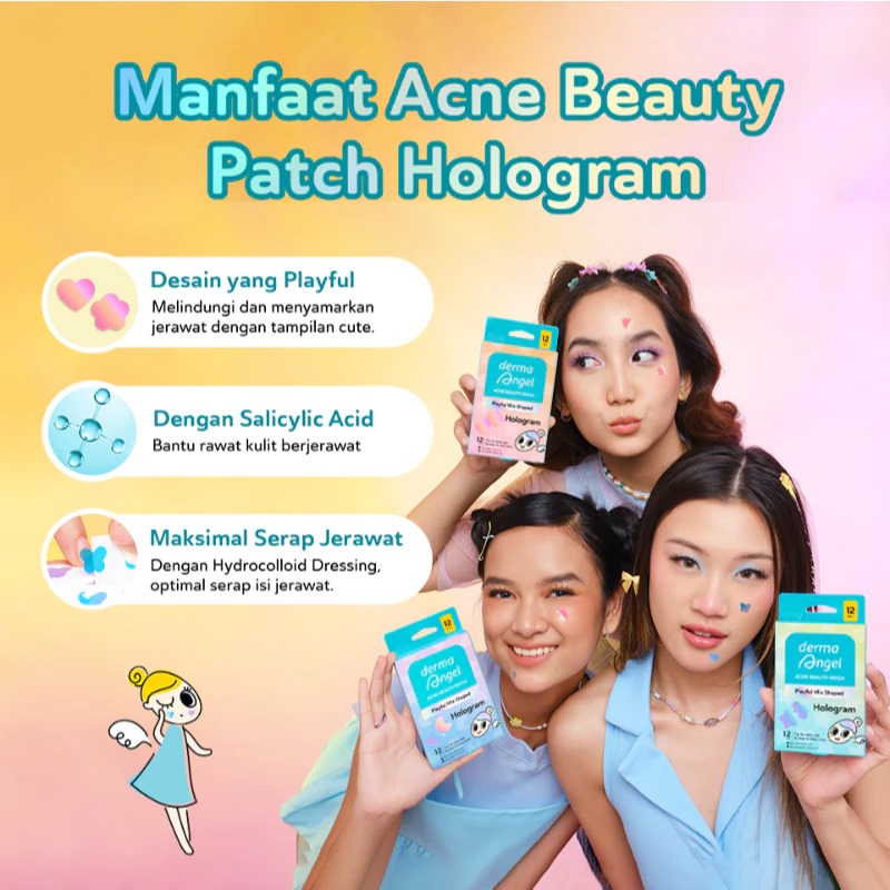 Derma Angel Acne Beauty Patch Playful Mix Shaped 12s - Hologram Star & Butterfly