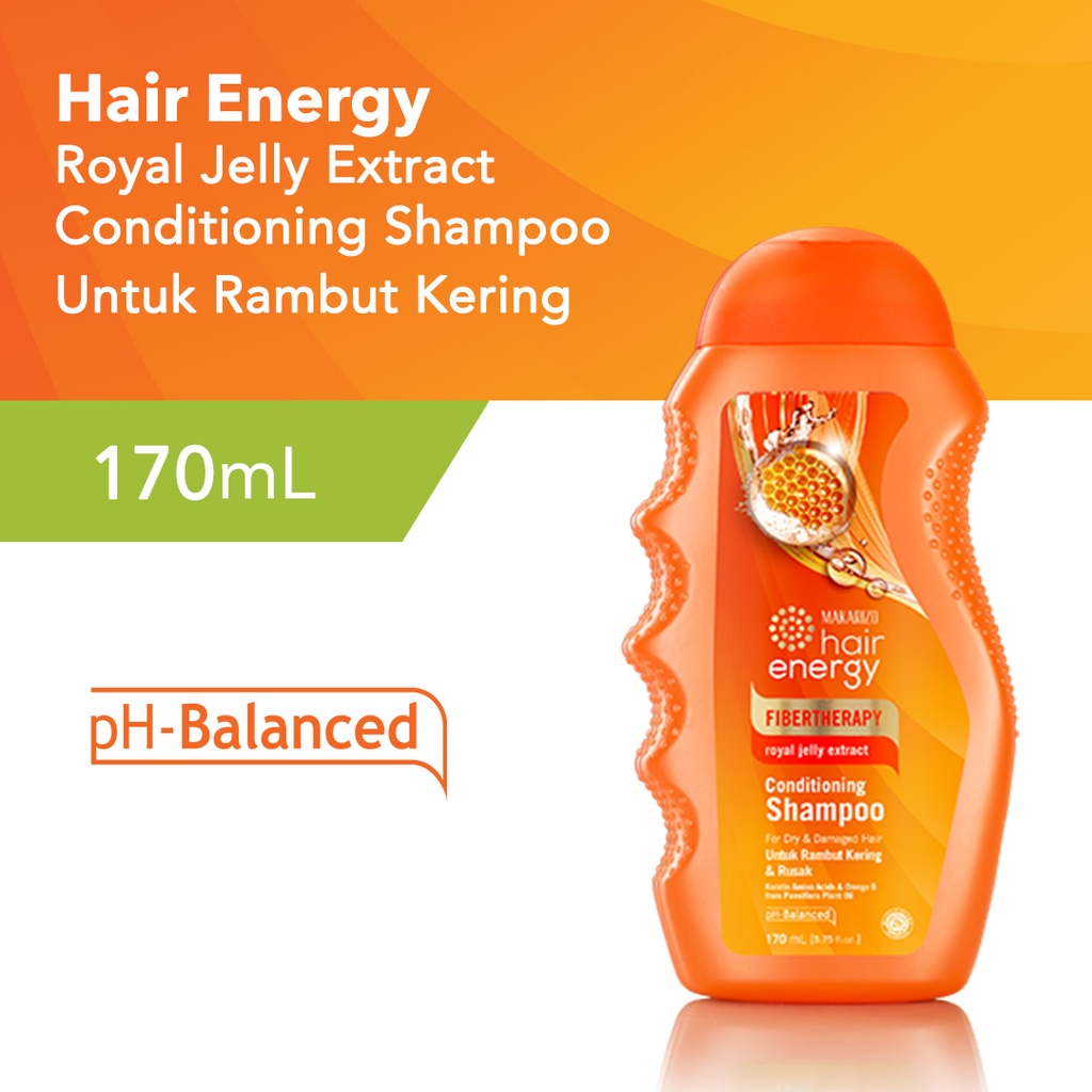 Makarizo Hair Energy Fibertherapy Conditioning Shampoo 170ml Botol  - Royal Jelly (Orange)