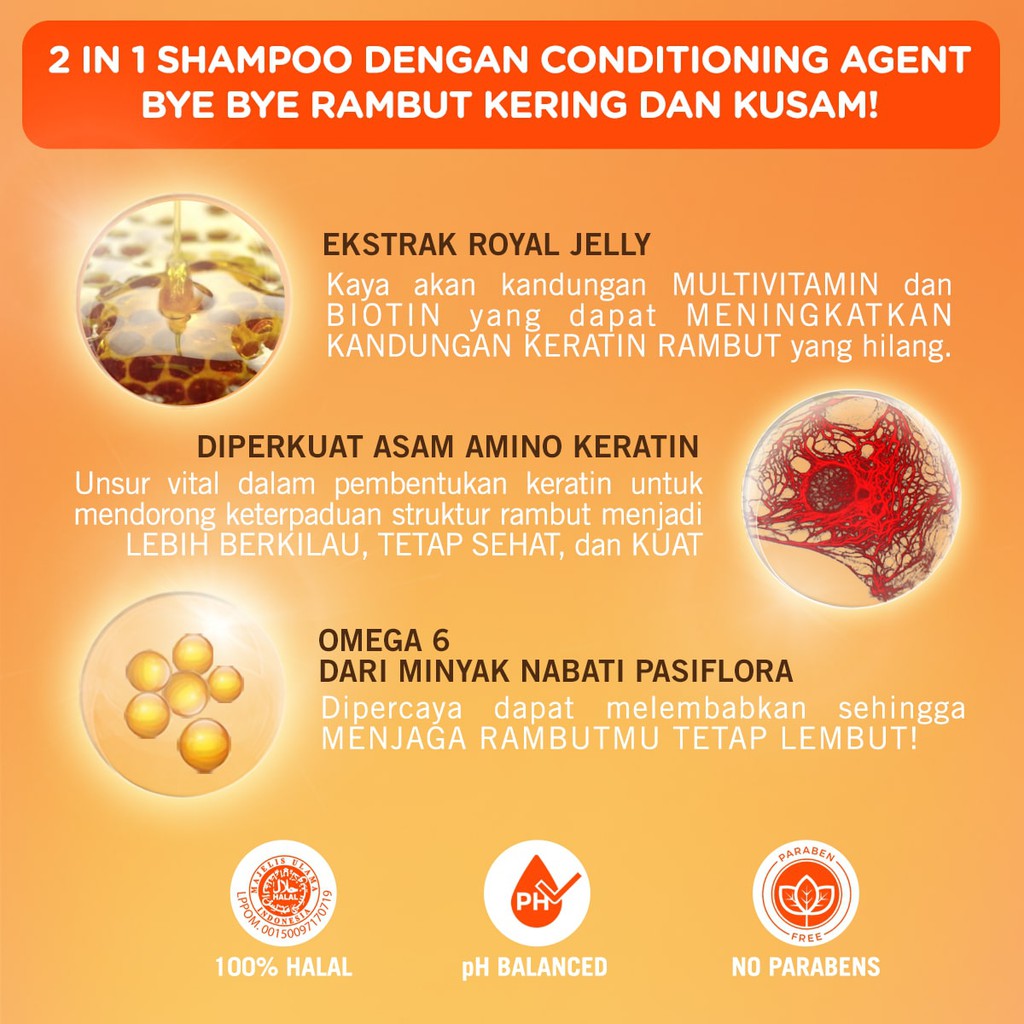 Makarizo Hair Energy Fibertherapy Conditioning Shampoo 170ml Botol  - Royal Jelly (Orange)