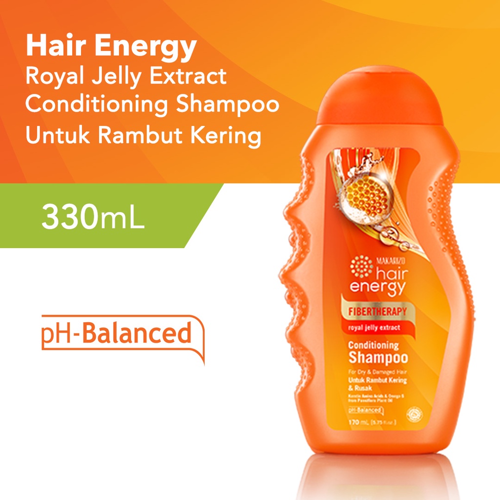 Makarizo Hair Energy Fibertherapy Conditioning Shampoo 330ml Botol  - Royal Jelly (Orange)