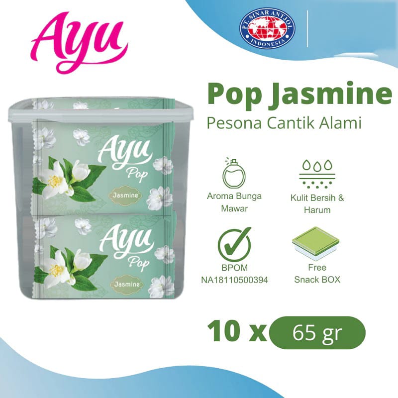 (PAKET ISI 10) Sabun Mandi Ayu Pop (Bar Soap) 65gr - Jasmine (FREE Toples Snack)