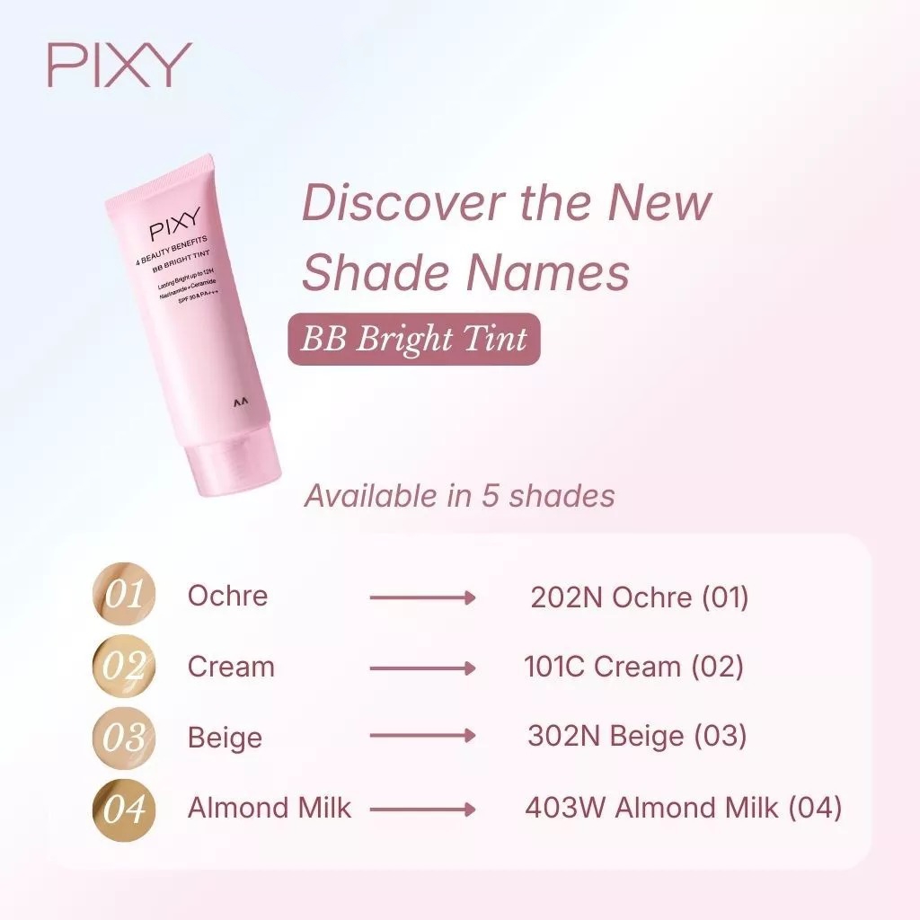 Pixy UV Whitening 4 Beauty Benefits BB Bright Tint SPF30 PA+++ 01 Ochre (202N)