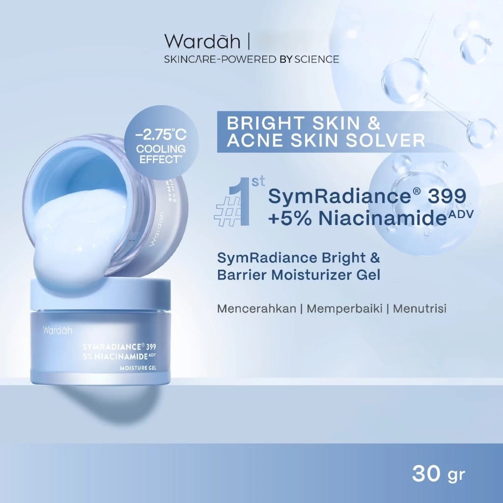 Wardah Gel Moisturizer 30gr - Symradiance 399 Bright & Barrier + 5% Niacinamide (Biru)