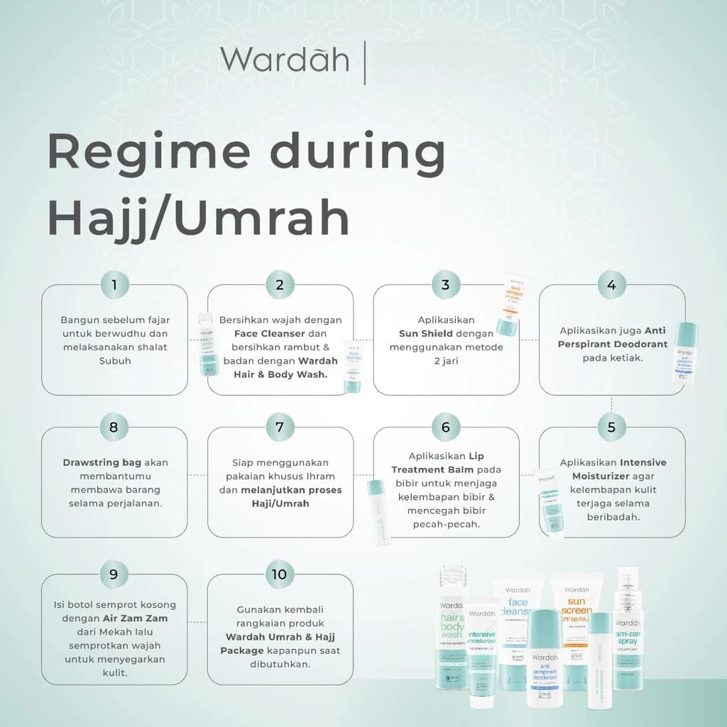 Wardah Umrah & Haji Value Package 4in1 (Free Pouch + Tas Serut + Guide Book)