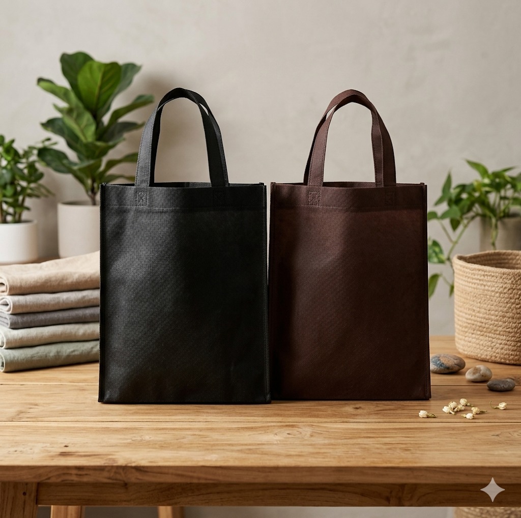 Tas Belanja Polos Hitam / Coklat Tali 30x10x40cm