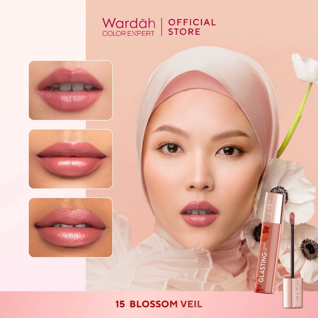 Wardah Glasting Liquid Lip 3.5gr (Lip Cream Transferproof) - 15 Blossom Veil