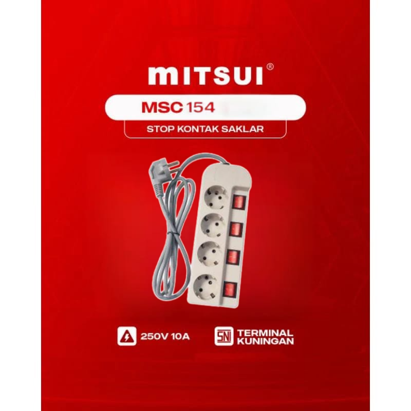 Mitsui MSC154 White - Stop Kontak 4 lubang + Saklar