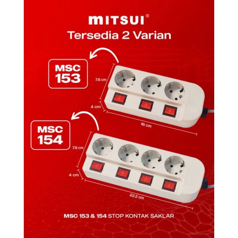 Mitsui MSC154 White - Stop Kontak 4 lubang + Saklar