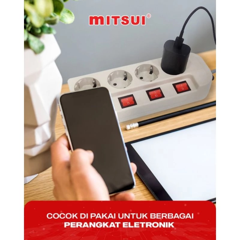 Mitsui MSC154 White - Stop Kontak 4 lubang + Saklar
