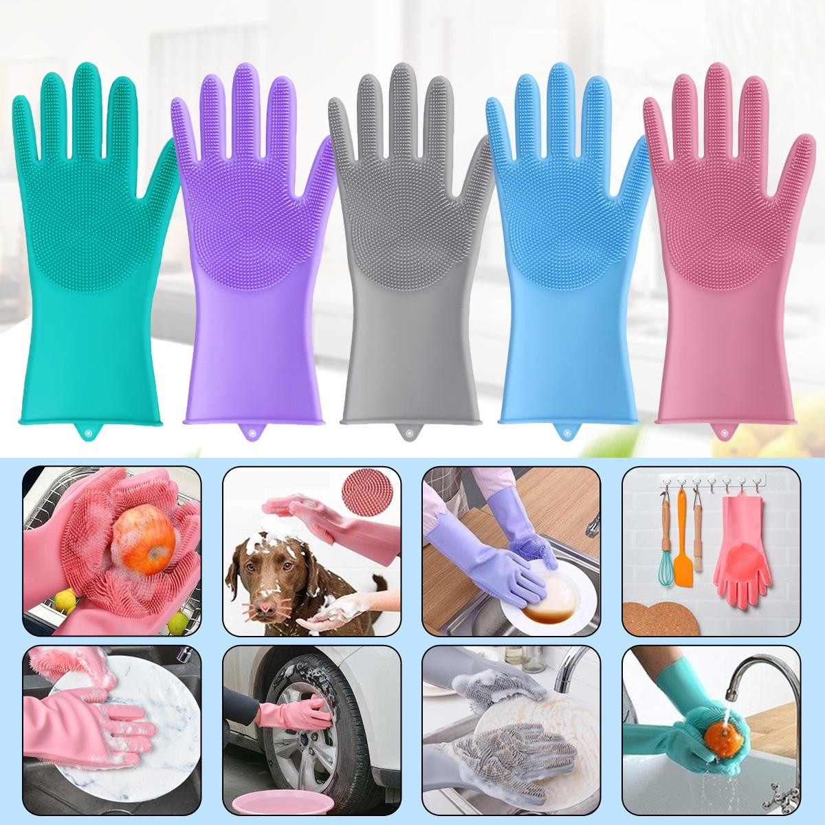 (Sepasang) Sarung Tangan Silicone + Sikat Cuci Piring