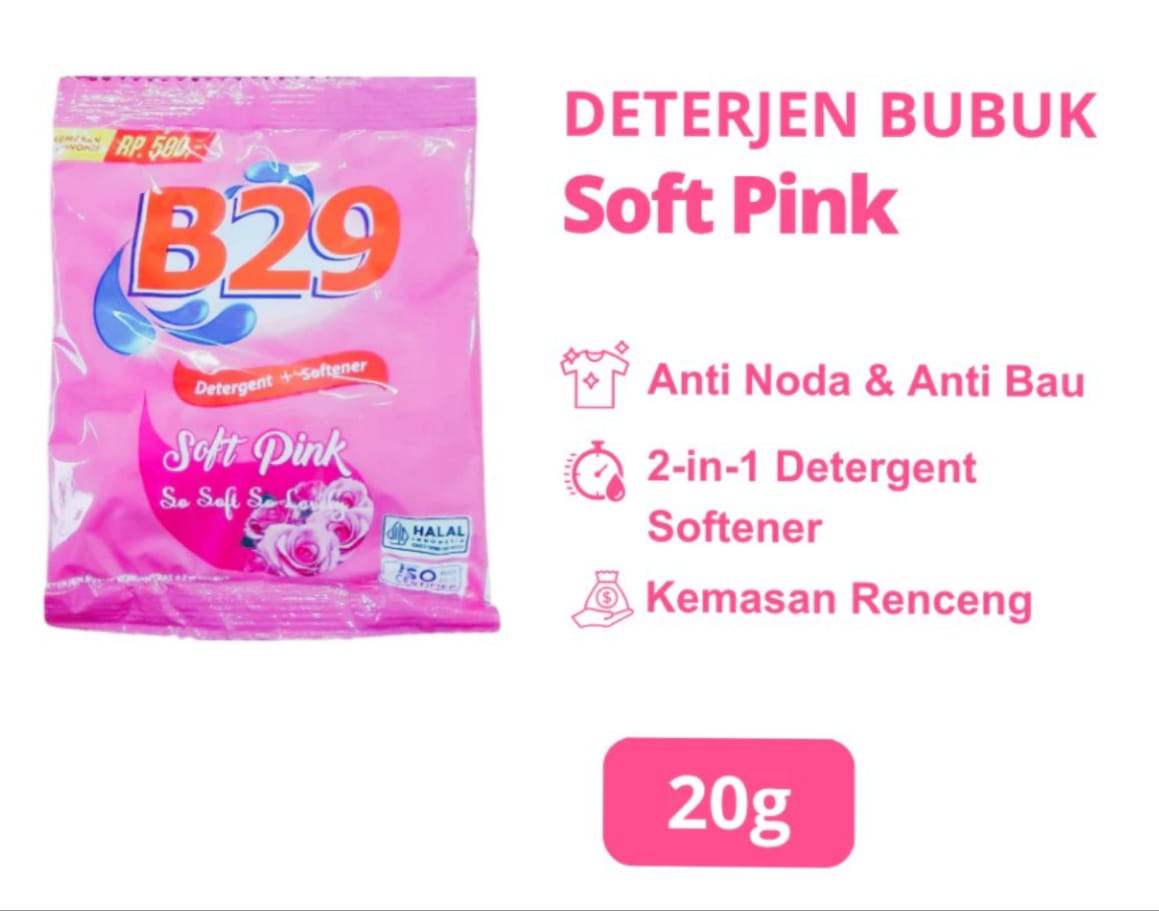 B29 Detergent Bubuk 20gr Sachet Renteng - Soft Pink