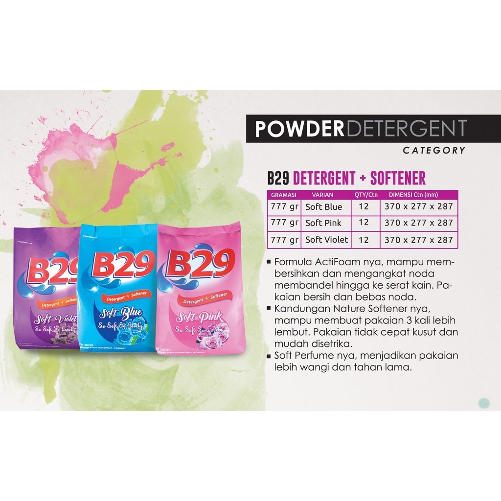 B29 Detergent Bubuk + Softener 750gr - Soft Blue