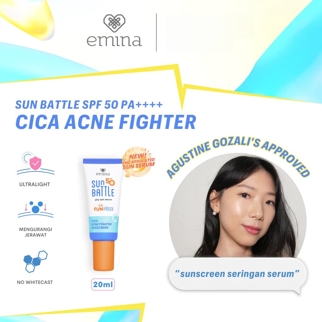 Emina Sun Battle Airy Sun Serum (FUN SIZE) SPF50 PA++++ - Cica Acne Fighter Sunscreen 20ml