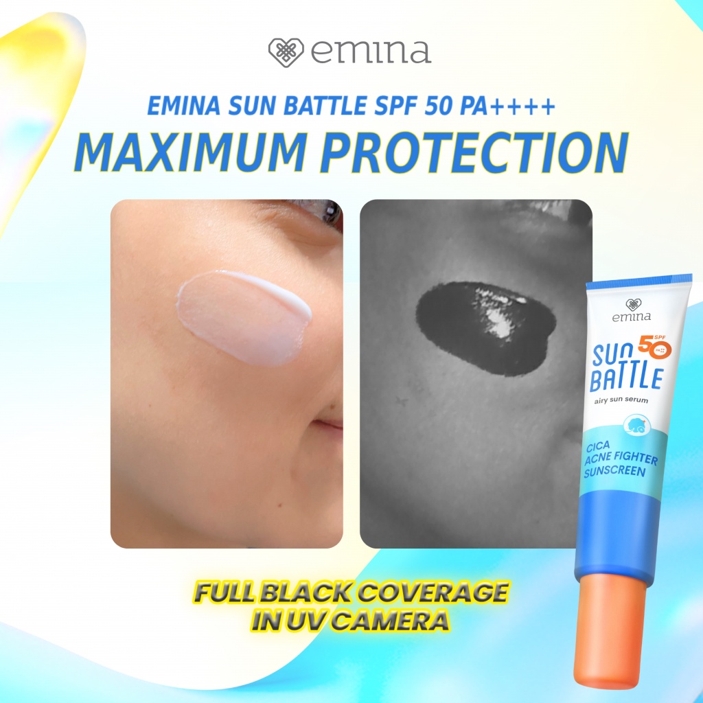 Emina Sun Battle Airy Sun Serum (FUN SIZE) SPF50 PA++++ - Cica Acne Fighter Sunscreen 20ml
